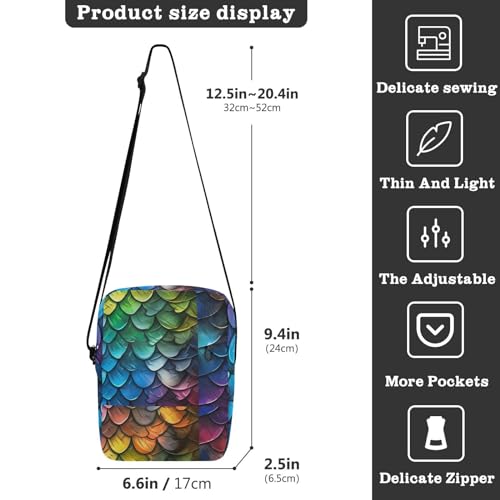 Crossbody Bag Mermaid Scale Messenger Bag for Women Men Purse Shoulder Bag Satchel Bag with Adjustable Strap 214B13843