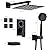 Shower System with Tub Spout, Matte Black Shower Faucet Set with 4 Hooks, High Pressure 10'' Rain Shower Head and Handheld Spray, Wall Mounted Shower Combo Set with Valve and Trim
