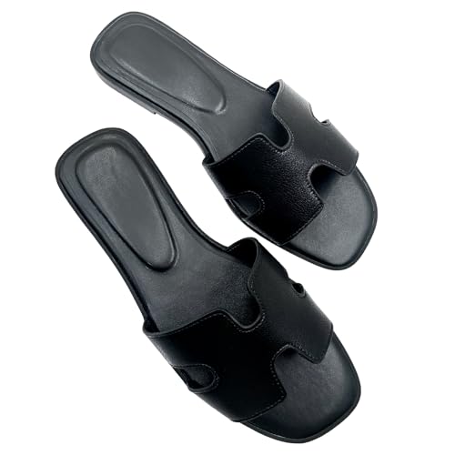 Image of Women's Flat Sandals.Flat Sandals with Unique Design, PU Leather Handcrafted Slippers,Versatile for Vacation, Home, Casual Wear, Gift