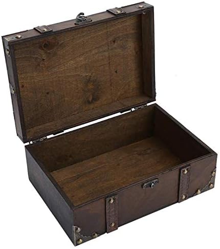 Vintage Wooden Storage Box, Pirate Treasure Chest Storage Box, Vintage Decorative Treasure Jewelry Chest with Lock Home Decoration for Living Room Bedroom 23.5 x 16 x 9.5cm