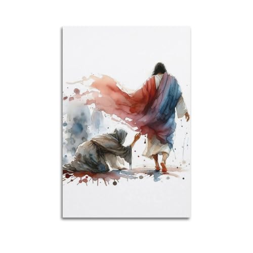 ZlXXYZ Impression sur toile pour décoration murale moderne de bureau familial – Touche de Saint – 30 x 45 cm – Style religion