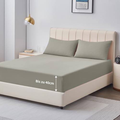 Aisbo Spannbettlaken 180x200cm Bettlaken Boxspringbett - Bett Laken Taupe 180x200 aus Premium Mikrofaser, weiches Spannbetttuch 180 x 200 Steghöhe 40cm für Wasserbett Bed Fitted Sh