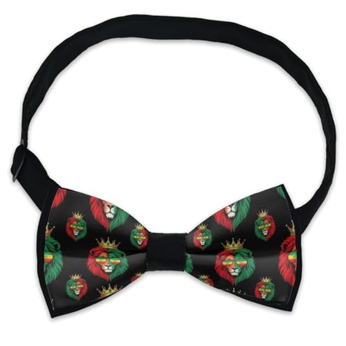 WUXEKZO Mens Boys Fashion Rasta Flag Reggae King Lion Black Pre-Tied Bow Tie, Adjustable Neck Band Creative Bow Ties for Party, Banquet, Graduation