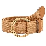 LEACOOLKEY Women Boho Straw Woven Stretch Belt for Dress Ladies Braided Straw Belt with Double O Buckle