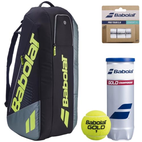 Babolat Pure Aero RH x6 Tennis Bag (Metallic Grey/Black/Fluo Yellow) - Optional Accessories