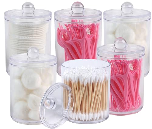 6 Pcs Acrylic Qtip Holder Dispenser,Canisters Apothecary Jar Set,10,12oz