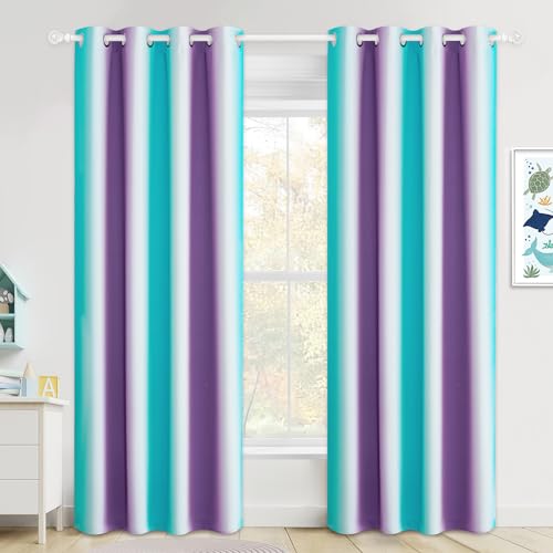 NICETOWN Colorful Window Curtains, Modern Vertical Rainbow Colored Stripes Vibrant Shades of Colors Funky Cheerful, Kids Ombre Curtains for Classroom,