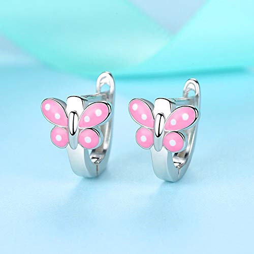 Boucles d'oreilles rose rouge avec cerceau papillon pour femmes en bijoux fins
