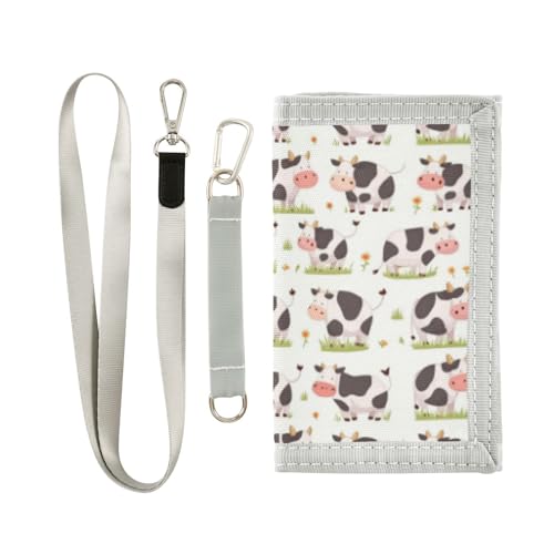 Wusikd Cute Cartoon Cow Kids Wallet for Boys Girls Stripes Grass Toddler Trifold Wallet Novelty Wallet for Teens Women Men