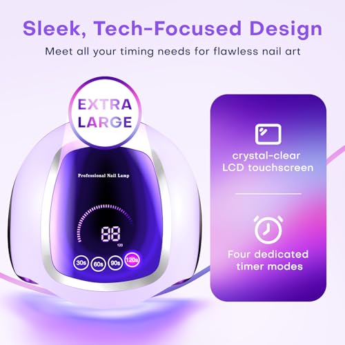 Image of UV Nail Lamp, 180W LED Nail Dryer for Gel Polish, Touch Screen, 42 Beads
