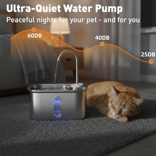 Fuente para agua para gatos acero inoxidable 2.6L miniatura 5