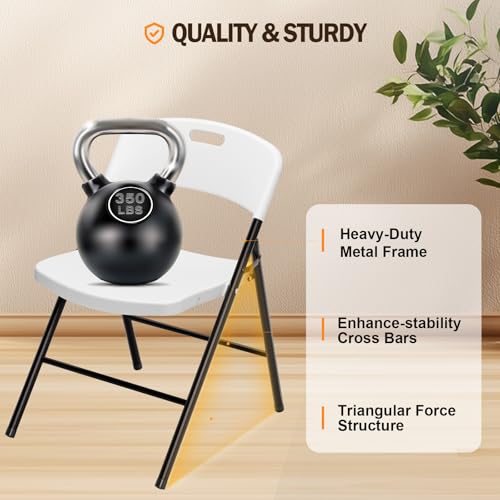 VINGLI Folding Chairs, Plastic Foldable Chair, Capacity up to 350 lbs, Portable Seating for Indoor Outdoor Events Parties Camping Work School Commercail (12, White) - Image 5