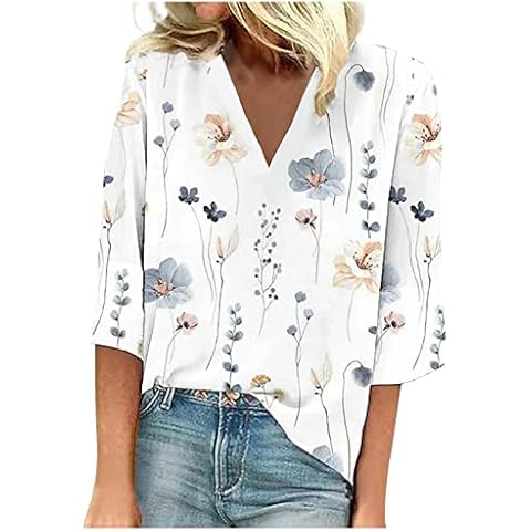 Chemise Manche 3/4 Femme Tunique Longue Chic Chemisiers Et Blouses Femme Chic Blouse Femme Chic Manche Longue Tunique Longue Femme Chic Et Elegant Blouse Femme Chic Blanc 3XL Cover