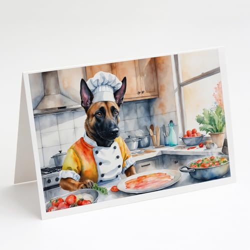 Caroline's Treasures Belgian Malinois The Chef Greeting Cards Pack of 8 Blank Cards with Envelopes Whimsical A7 Size 5x7 Blank Note Cards
