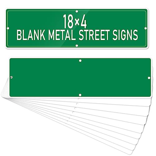 10 Pieces Green Blank Street Signs Metal 18×4 Blank Metal Street Signs for Vinyl Blank Road Signs man cave decor for Outdoor Street (Only one side is green)