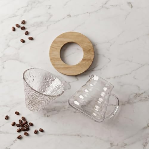 Image of 850ml Pour Over Coffee Maker with Glass Filter Cone - Heat Resistant Borosilicate Glass Drip Brewer Borosilicate Glass Brewer with Glass Filter Cone (Perfect for 4 Cups)