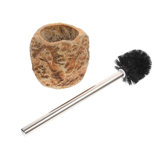 TOPPERFUN Cepillo para Fregar Inodoro Soporte de Base Estilo Vintage Efecto Piedra Cerdas Resistentes y Mango Largo para Limpieza Profunda en Baño Accesorio Duradero para Hogar