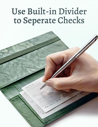 Image of Yarnic Checkbook Cover for Personal Checkbook Holder with Pen Holder | Check Book Covers & Built-in Clear Plastic Divider for Duplicate Checks (Green)
