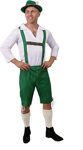 Mens Bavarian Costume - XXL - Green Lederhosen Style Trousers with traditional White shirt - Oktoberfest Fancy Dress