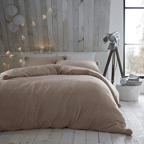 GC GAVENO CAVAILIA Teddy Fleece Duvet Covers Double Bed, Pom Pom Bedding Set, Fluffy Quilt Comforter Cover, Ochre