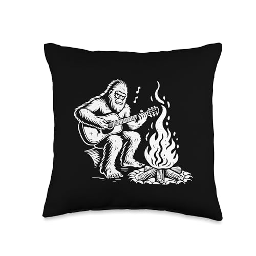 Bigfoot Sasquatch Guitar Campfire Camping Men Women Kids Throw Pillow