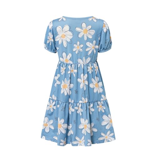 Girls' Summer Dresses Short Sleeved Round Neck Casual Floral Print Maxi Dress Suitable for Party Beaches2