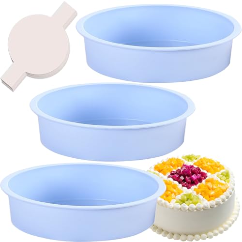 JMYDecor 10 Inch Round Cake Pans for Baking, 3 Pack Silicone Cake Molds with Parchment Paper, Nonstick Cake Molds for Smash Cakes, Layer Cakes, Cheese Caks, Chocolate Cakes