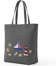 Delindo Lifestyle Cross Stitch Maritime Embroidery Set, Shopping Bag in Grey with Embroidery Kit, 44 x 37 cm, DIY Embroidery Set with Yarn