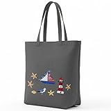 Delindo Lifestyle Kreuzstich Maritim Stickset, Einkaufstasche in Grau mit Stickpackung, 44x37 cm, DIY Stickerei Set mit Garn