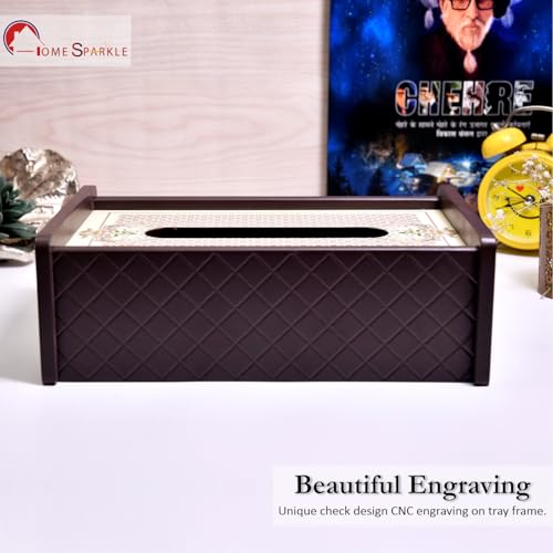 Image of Home Sparkle Tissue Paper Box Holder for Car, Home Decor, Gifting & Office Desk - Rectangular MDF with Elegant Vinyl Print Design - Brown Finish (C7V8)