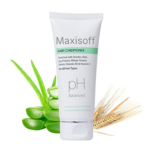 Image of Maxisoft Hair Conditioner | Keratin, Aloe & Protein Rich | Repairs Dry, Frizzy & Damaged Hair | Smooth, Soft & Nourished Finish | pH Balanced, Paraben Free | For Men & Women | (100 ml Pack of 1)