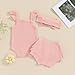 VISGOGO Toddler Baby Girl Summer Clothes Solid Color Ribbed Romper + Ruffles Shorts + Headband Cute Outfits Set (A-Pink, 6-12 Months)