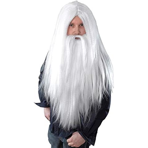 XIAOJIE wig Bristol Novelties Wizard Wig And Long Beard (White)-White Cover