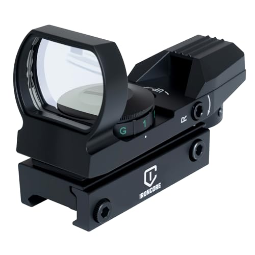 IronCore Sights Reflex Sight - Adjustable Reticle (4 Styles) with Red and Green Dot, 20mm Rail