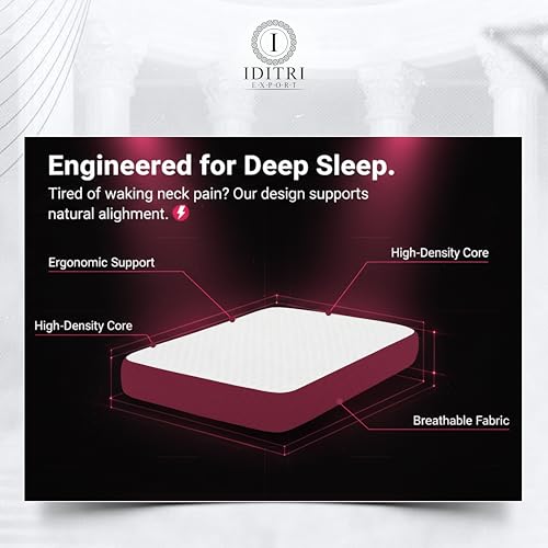 Image of Orthopedic Shredded Memory Foam Pillow Set of 2, 50x30x6 cm High Density Support for Neck Relief, White /Maroon Breathable Case, Aligned Spine Bedding for Side and Back Sleeper