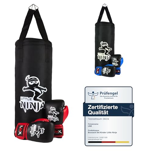 LNX Boxsack Set Kinder Little Ninja - 60cm gefüllt inkl. Boxhandschuhe Kids schwarz/rot