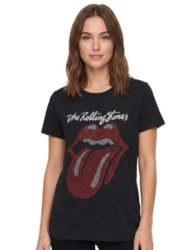 Image of Amplified Rolling Stones Tongue Logo Diamante Women's Charcoal T-Shirt