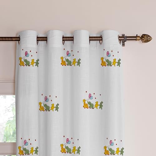 Image of LINENWALAS Printed Decorative Cotton Sheer Curtains 5 Feet Long Set of 2 Panel, Grommet Hanging, Jungle Safari Curtains for Children Room, Living Room, Home Decor (L-9 x W-4.5 Feet)