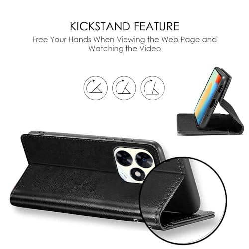 Image of WOW IMAGINE Shock Proof Flip Cover Back Case Cover for Tecno Pop 8 | Tecno Spark Go 2024 | Tecno Spark 20 (Flexible | Leather Finish | Card Pockets Wallet & Stand | Black)