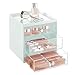 Produktbild mDesign Make-up Organizer  stapelbare Aufbewahrungsbox mit 3 Schubladen für Mascara, Puder, Nagellack und mehr  Schubladenbox für Badezimmer, Schminktisch oder Büro  mintgrün und durchsichtig