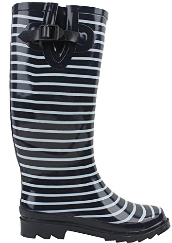 Cambridge Select Women's Pattern Print Colorful Waterproof Welly Rain Boots,11 M US,Navy Stripes - Image 3