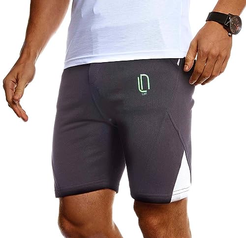 Foto von Leif Nelson Herren Jogging Shorts Kurze Trainingshose Sporthose Slim Fit Männer Kurze Fitnesshose Jogginghose Fitness-Short für Training Sport Bodybuilding LN8329 M Schwarz-Grün