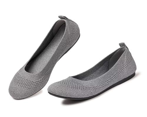 Image of Frank Mully Women's Ballet Flats Round Toe Walking Flats Slip On Work Shoes Knitted Flats Shoes for Woman Soft Lightweight
