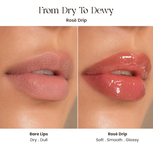 Image of Milagro Beauty Gloss Lip Balm | Hydrating Glossy Lip Glaze Stick | Jojoba Oil & Shea Butter - Non-Sticky Shine, Peptide-Infused Formula (Rose Drip)