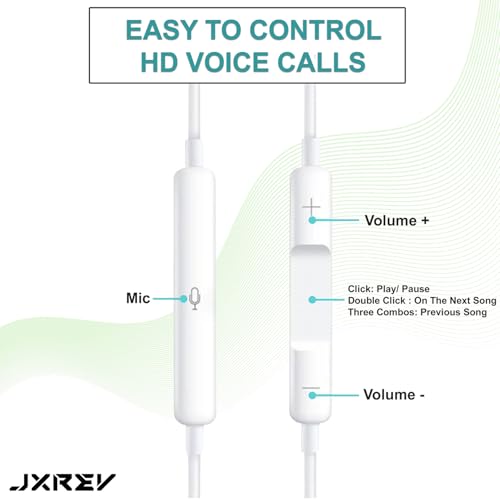 Image of Jxrev Wired Earphone with Mic & Volume Contorl USB-C Wired Headphone /Headset Compatible for Samsung Galaxy S22 Ultra /S22 Plus S22+ / S22 (White) � in Ear Stereo
