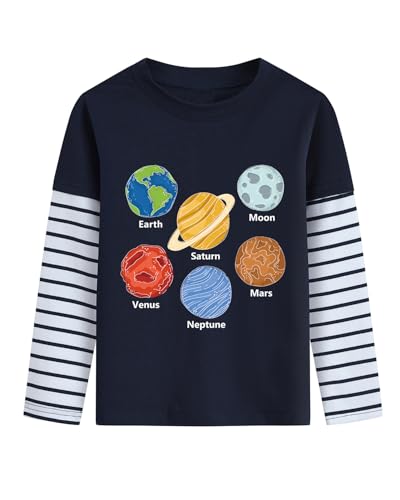 DDSOL Toddler Boy Long Sleeve Shirt Ball Dino Train Planet