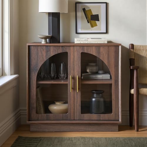 FORTUNETEC 31.5" Sideboard Buffet Cabinet with Arched Glass Doors