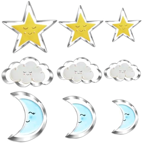 UKoosien Ensemble d'emporte-pièces Étoile Lune Nuage - 9 Pièces - Emporte-pièces à biscuits en acier inoxydable, lavables au lave-vaisselle - Pour biscuits,...