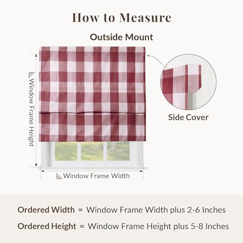 Image of TWOPAGES No Drill Cordless Buffalo Red Plaid Roman Shades Gingham Checkered Roman Blinds for Windows, Customized Room Darkening Blackout Blinds Farmhouse Shades, 1 Piece