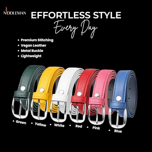 Image of Vegan Leather Belt for Women, 2 cm Slim, Metal Buckle, Lightweight, Premium Stitching, Casual & Formal Wear